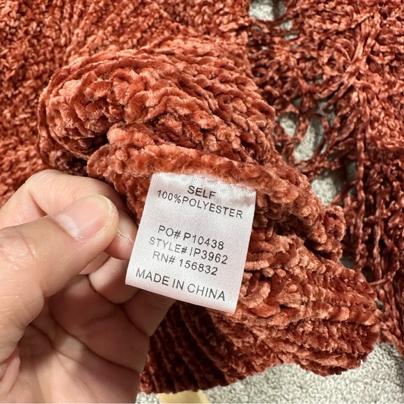 NWT BiBi Chenille Fringe Longsleeve Sweater Boho Western in Vintage Brick XL - Picture 12 of 14